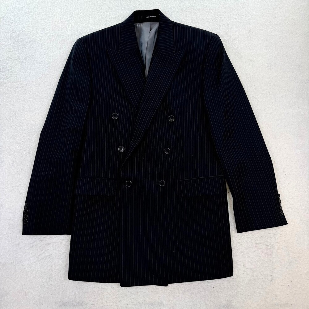 Calvin Klein Black Pinstripe Wool 6 Button Double Breasted Suit Jacket Size 37R